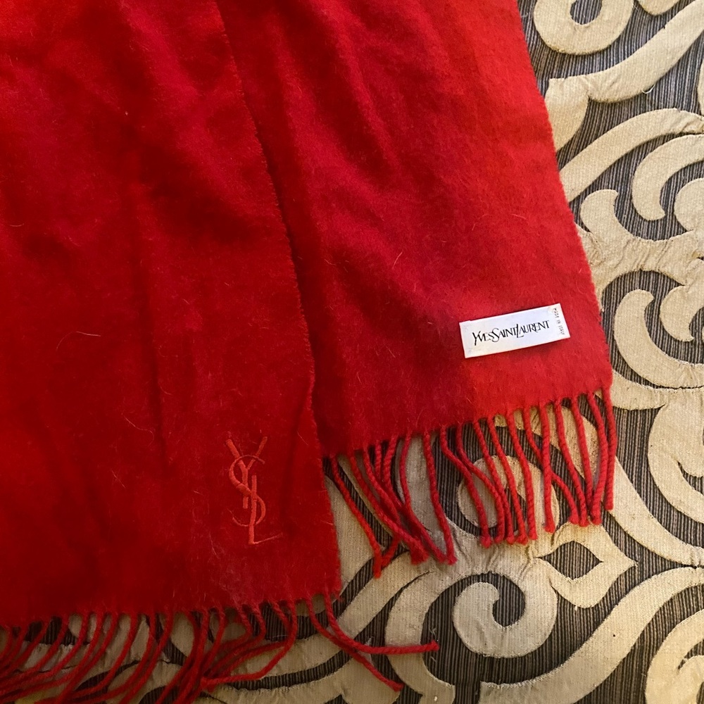 Yves St Laurent red cashmere scarf
